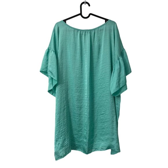 Tutu & Lilli Teal Satin Split Neck Flutter Sleeve Oversized Blouse Top Size Larg - Picture 4 of 6